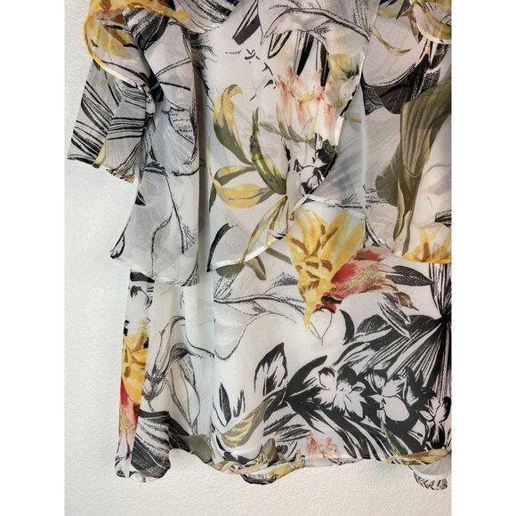 White House Black Market women's small floral cold shoulder blouse casual - Picture 6 of 9